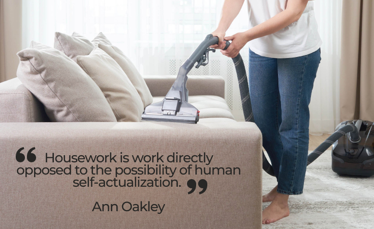 a biohacker vacuums her sofa to keep positive energies flowing at home