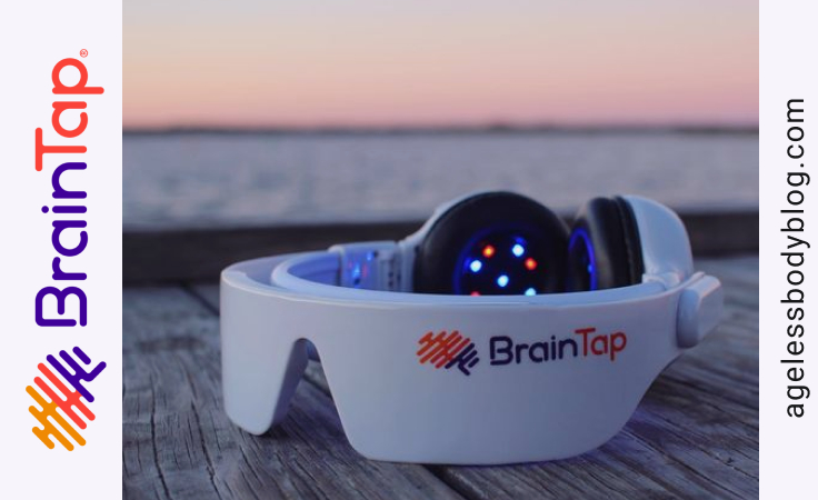 braintap headset placed on wooden table near the beach