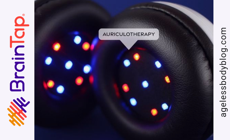 braintap earphones with small LED lights inside the ear plug