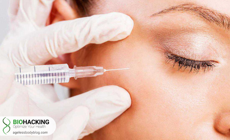 a biohacker gets dermal injection to tighten eyelid